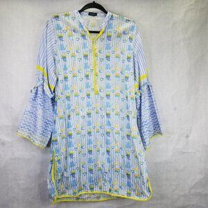 Tarzz Tunic Dress Women's L Bell Sleeve Round Hem Floral Gardening Lightweight